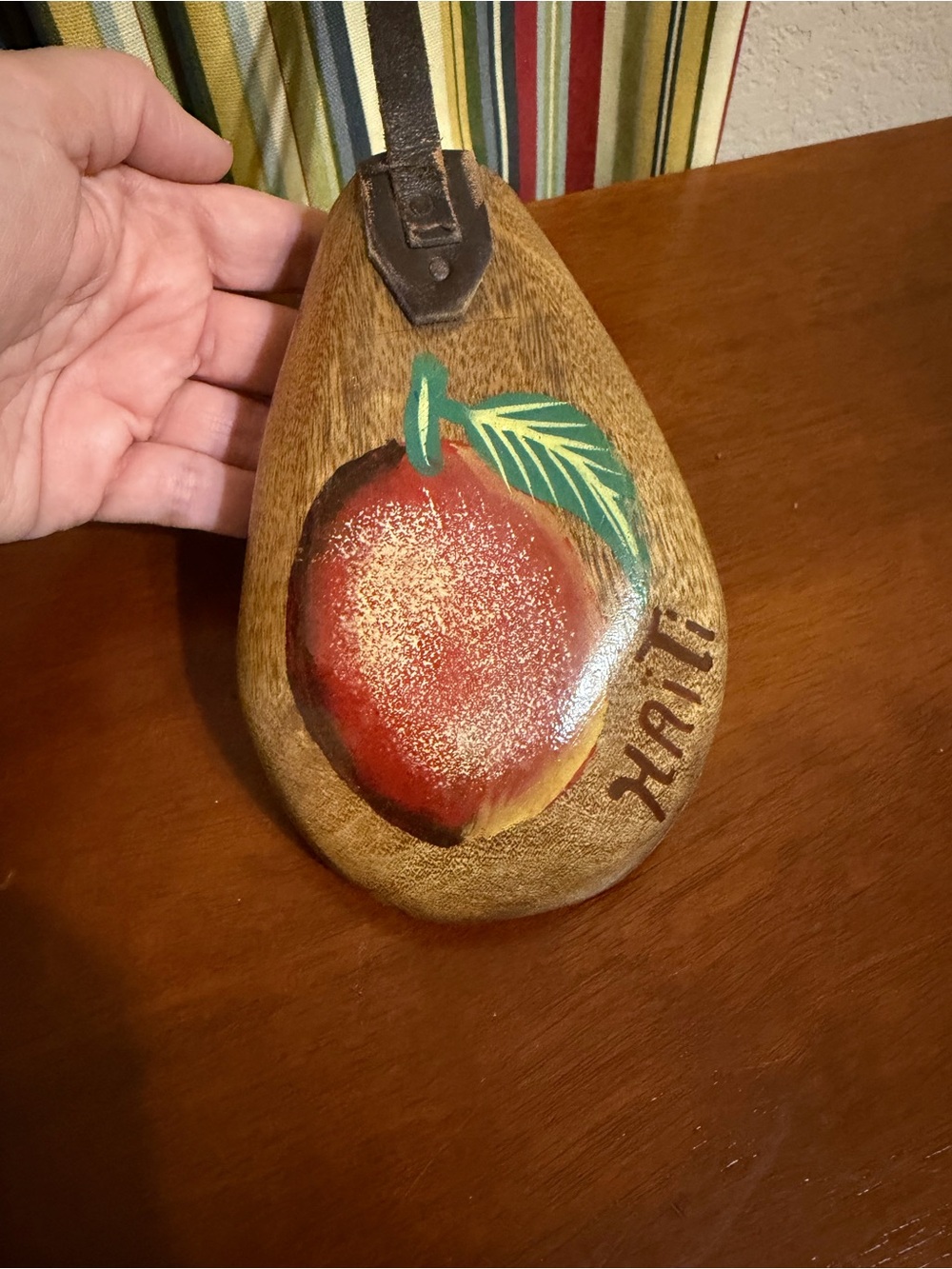 Handpainted Wooden Wall Hanging with Red Peach Motif from Hati